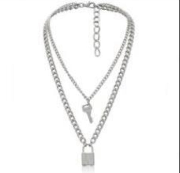 Silver lock and key necklace