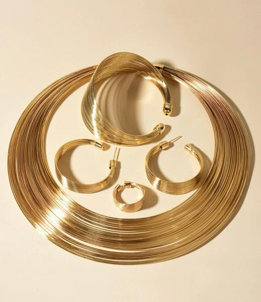 Gold 5 pc wire jewelry set