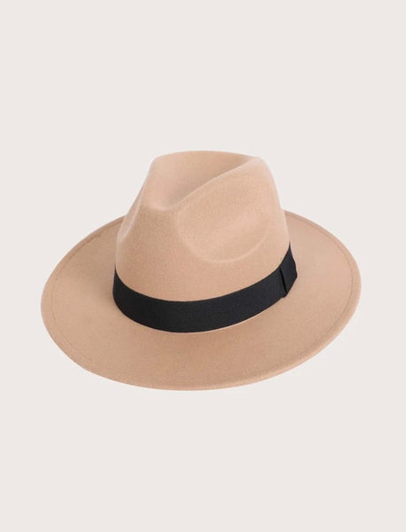 Khaki/black band unisex fedora hat