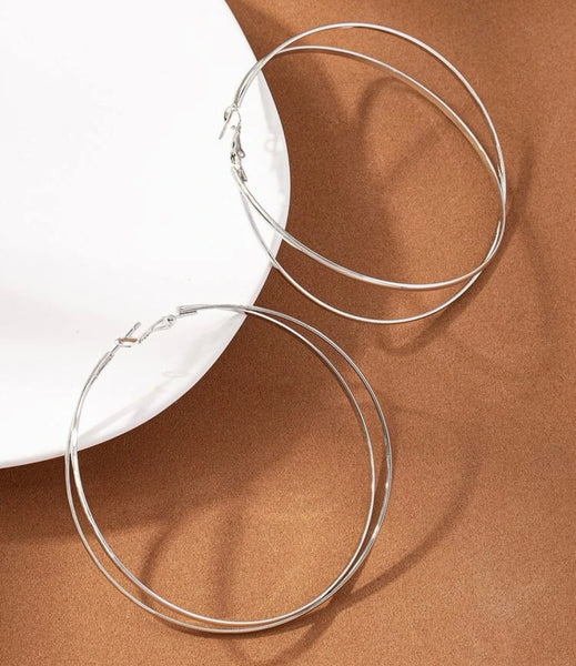Silver double hoop earrings