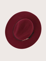Burgundy/black leather band fedora hat