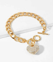 Rhinestone heart charm bracelet